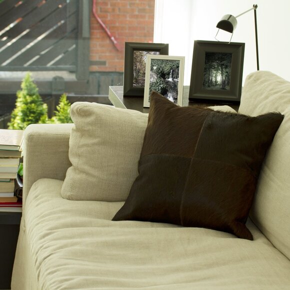 Natural Home Decor Torino Cowhide Pillow | 2-Piece | Chocolate | 18"x18" - Picture 3 of 3